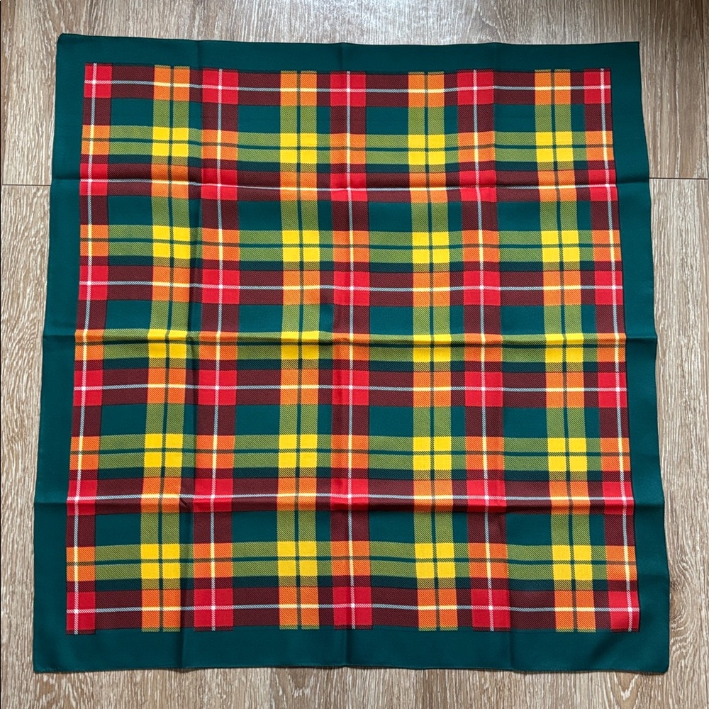 Vintage plaid scarf- red/yellow/green. 26” x 25”